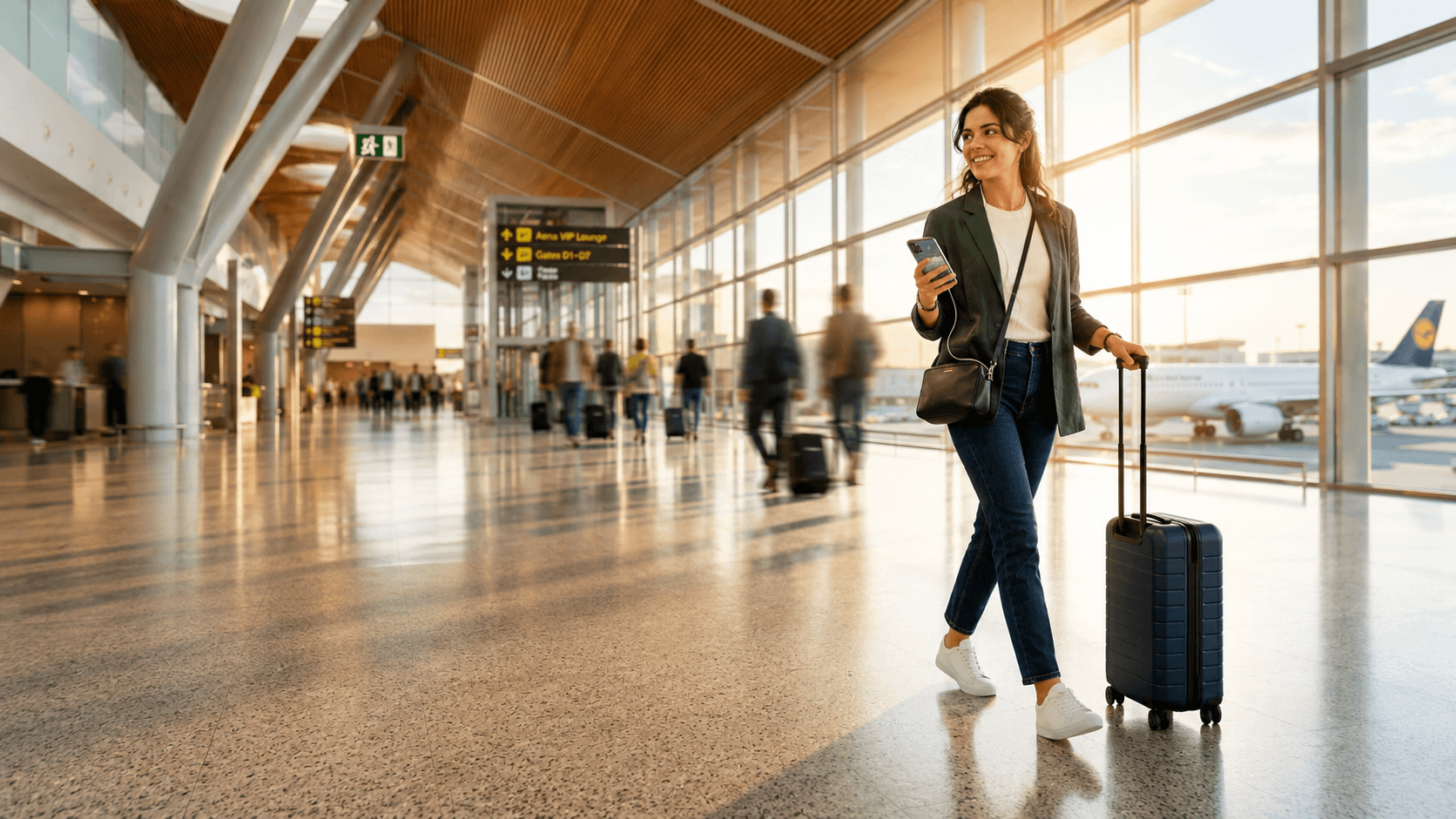 Viajero con internet listo al llegar al aeropuerto