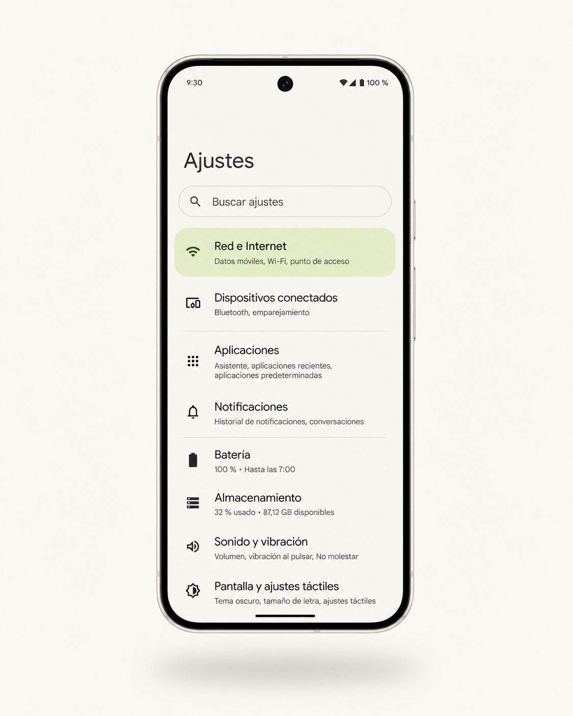 Paso 1: Abrir Configuración - pantalla de Ajustes del Android