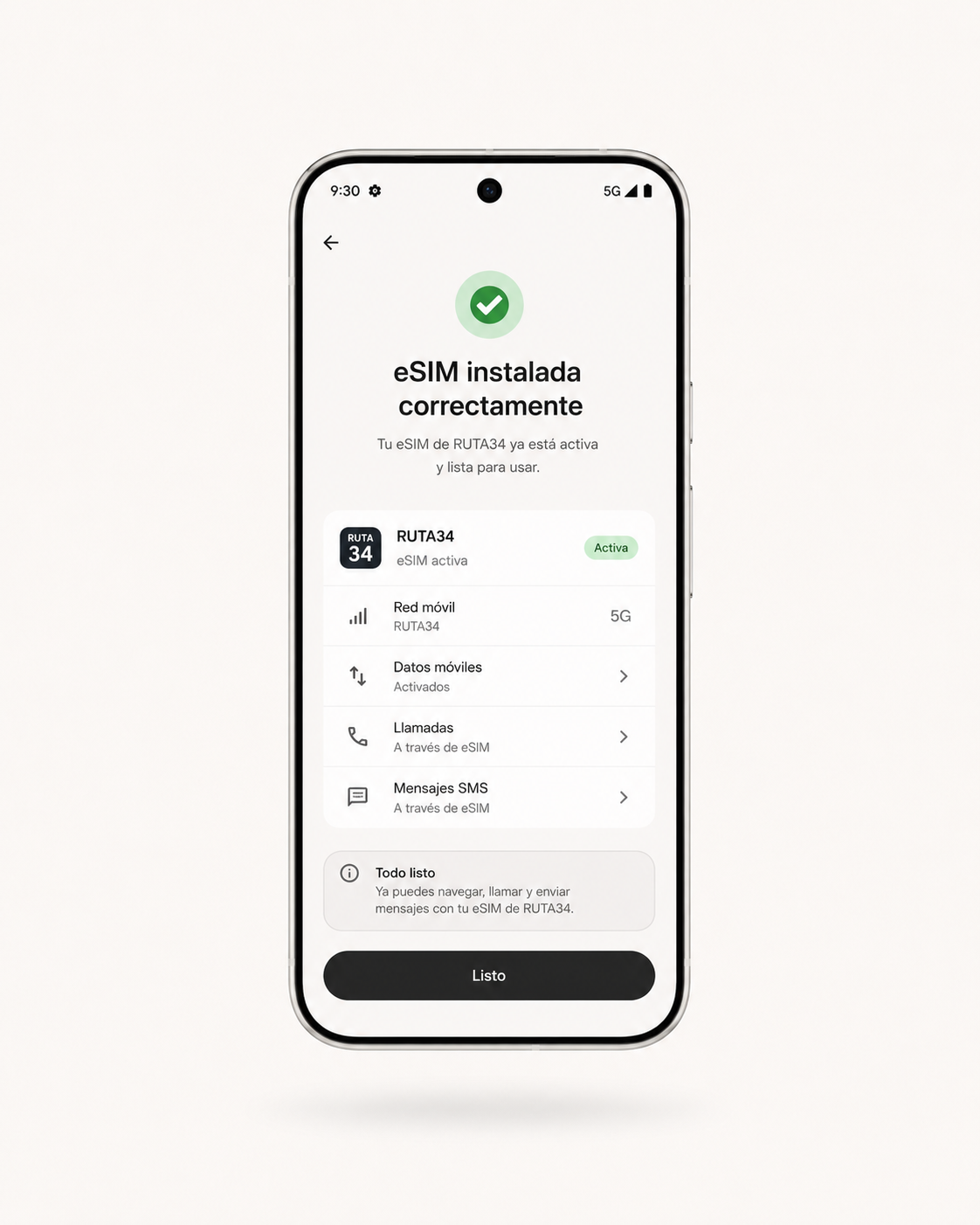 Paso 5: Activación completada - eSIM activa