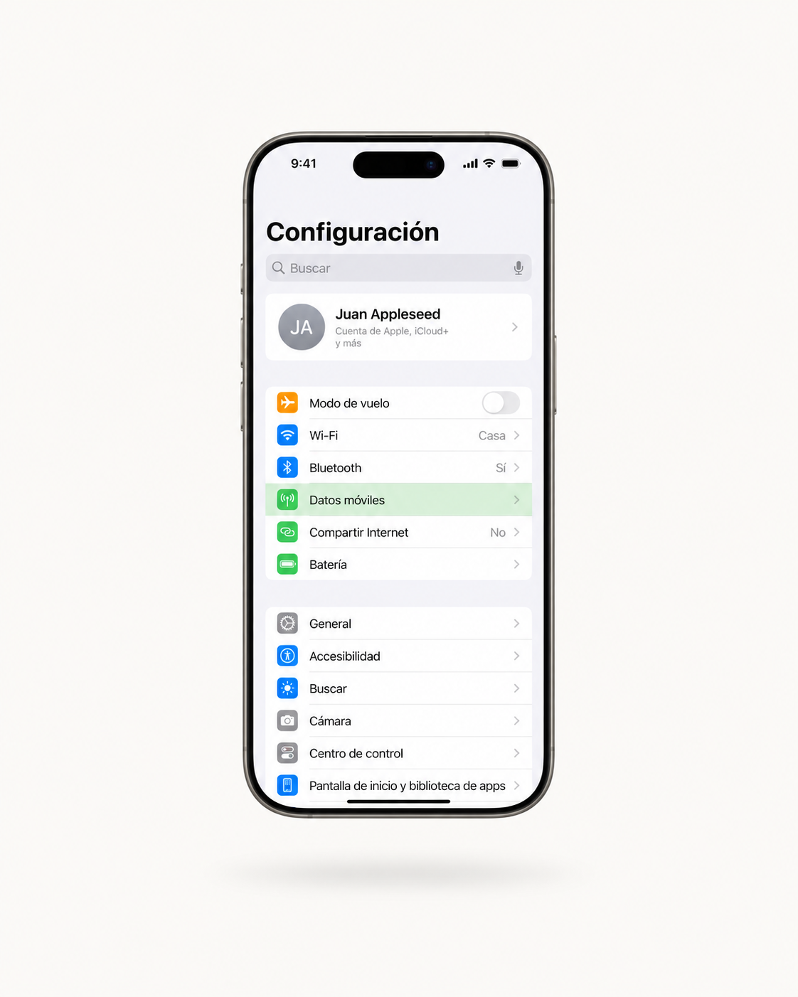 Paso 1: Abrir Configuración - pantalla de Ajustes del iPhone