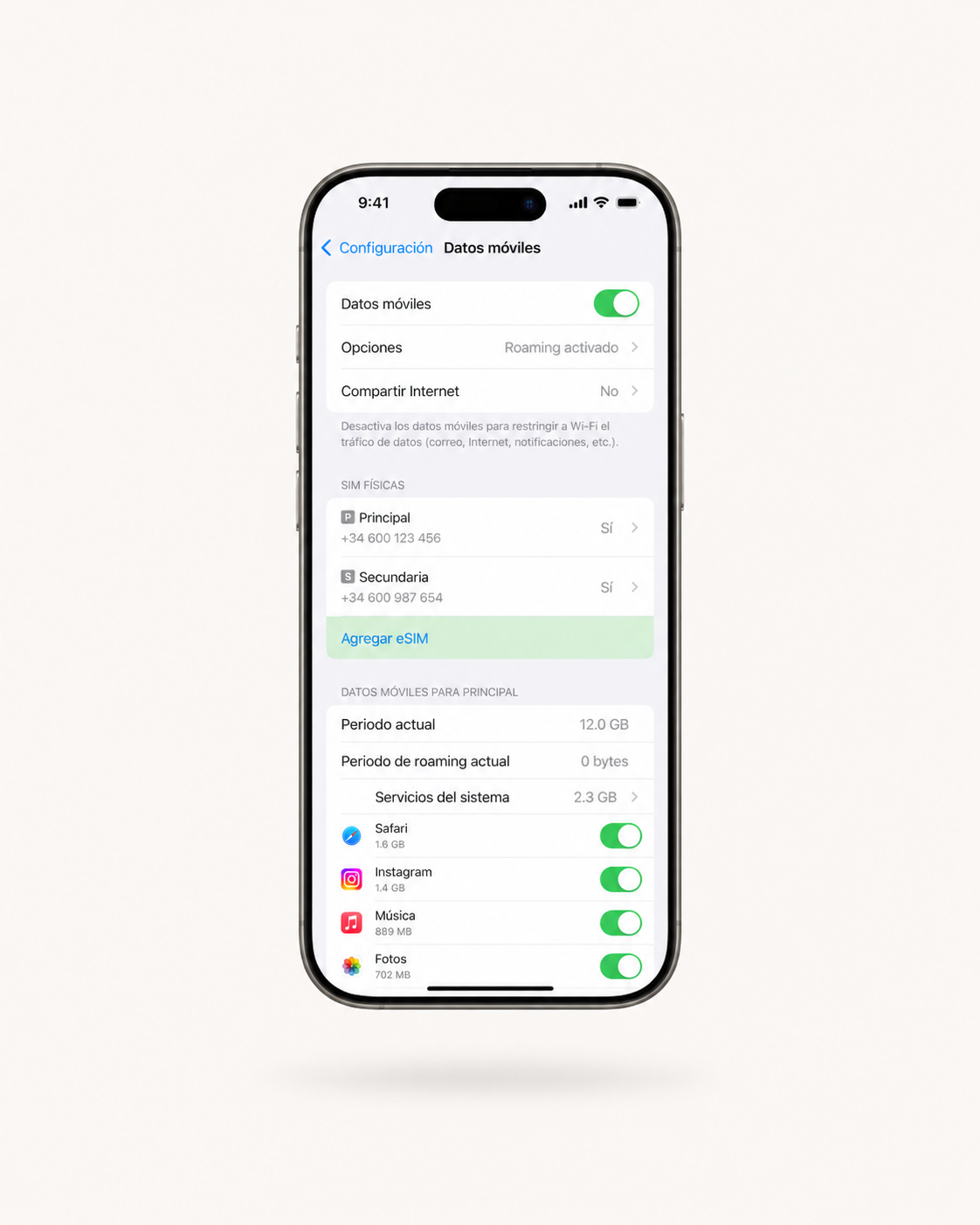 Paso 2: Agregar plan - menú de Datos celulares